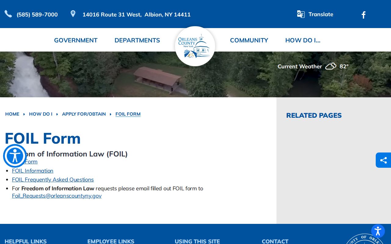 Orleans County criminal booking records FOIL request page