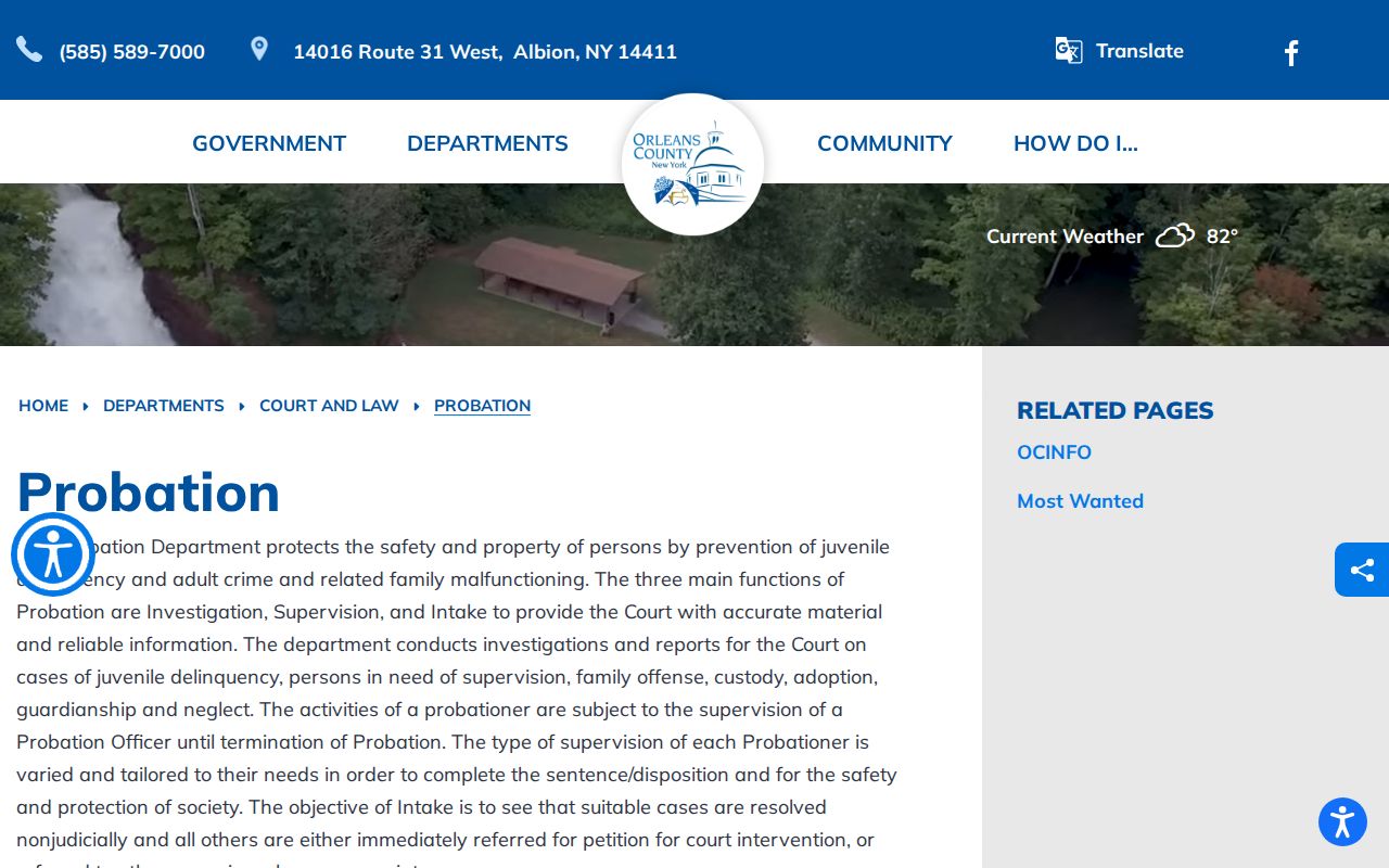 Orleans County criminal records probation department page
