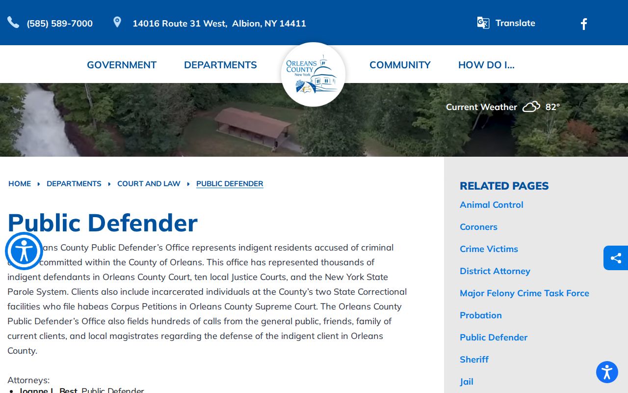Orleans County criminal court history public defender page