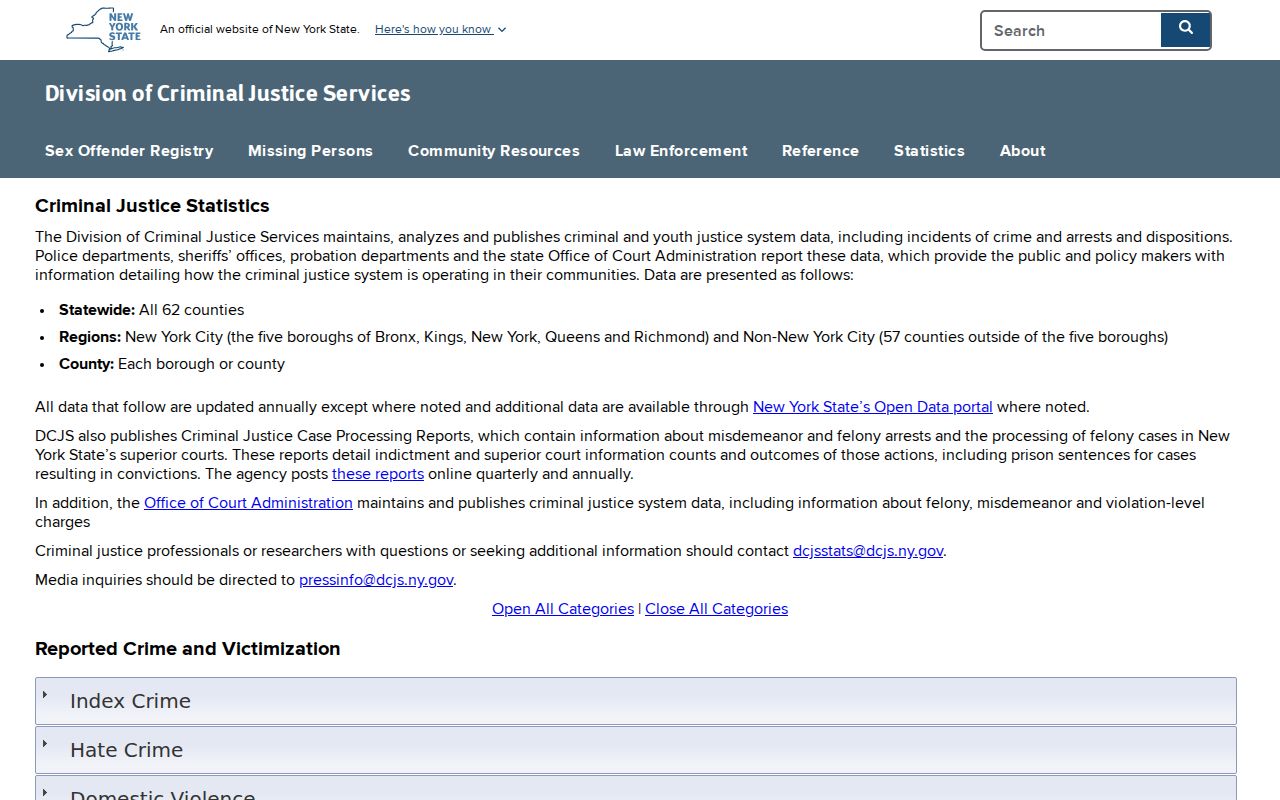 DCJS statistics page for official Orleans County arrest data