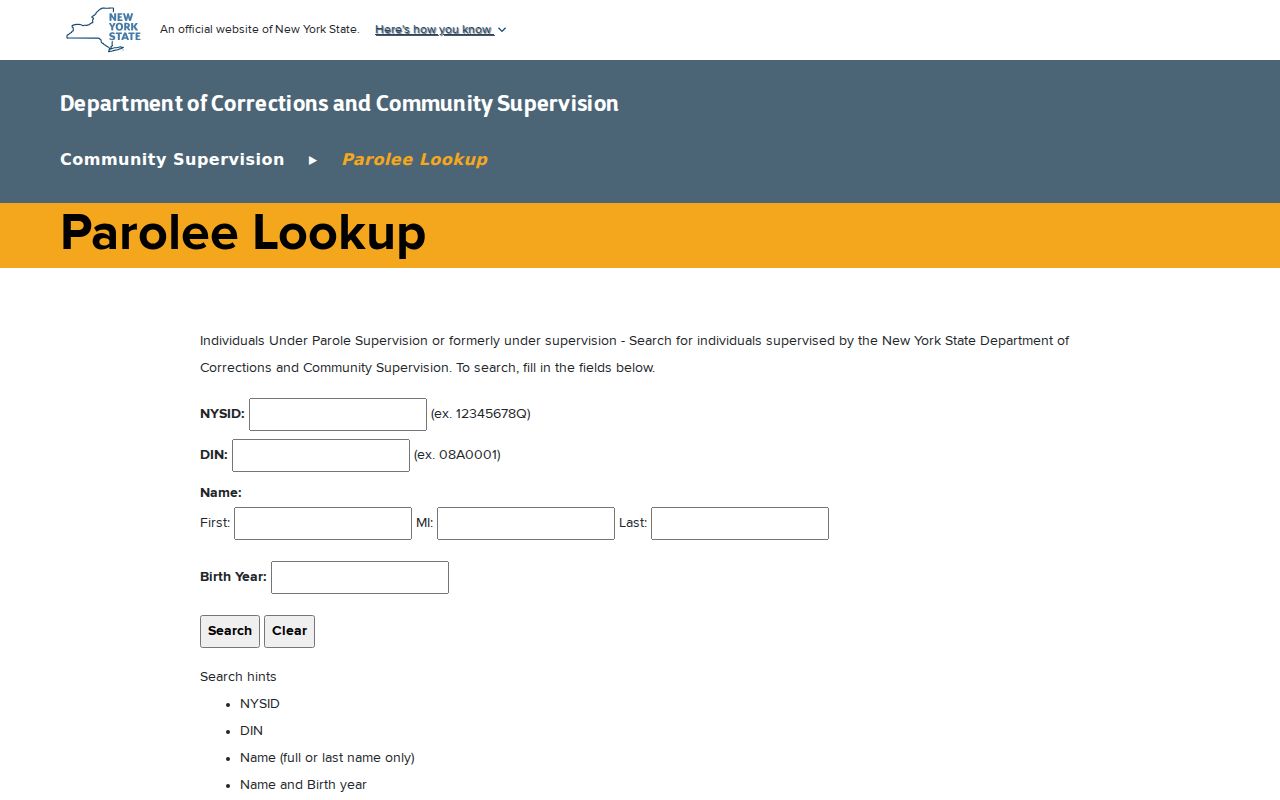DOCCS parolee lookup for state supervision records connected to Holley cases