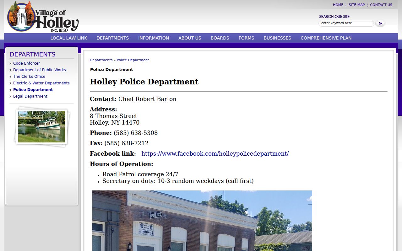 Official Holley Police Department contact and records page