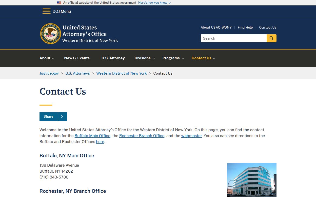 United States Attorney Western District contact information for federal matters