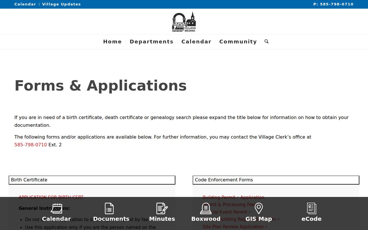 Medina forms and applications directory for village record requests