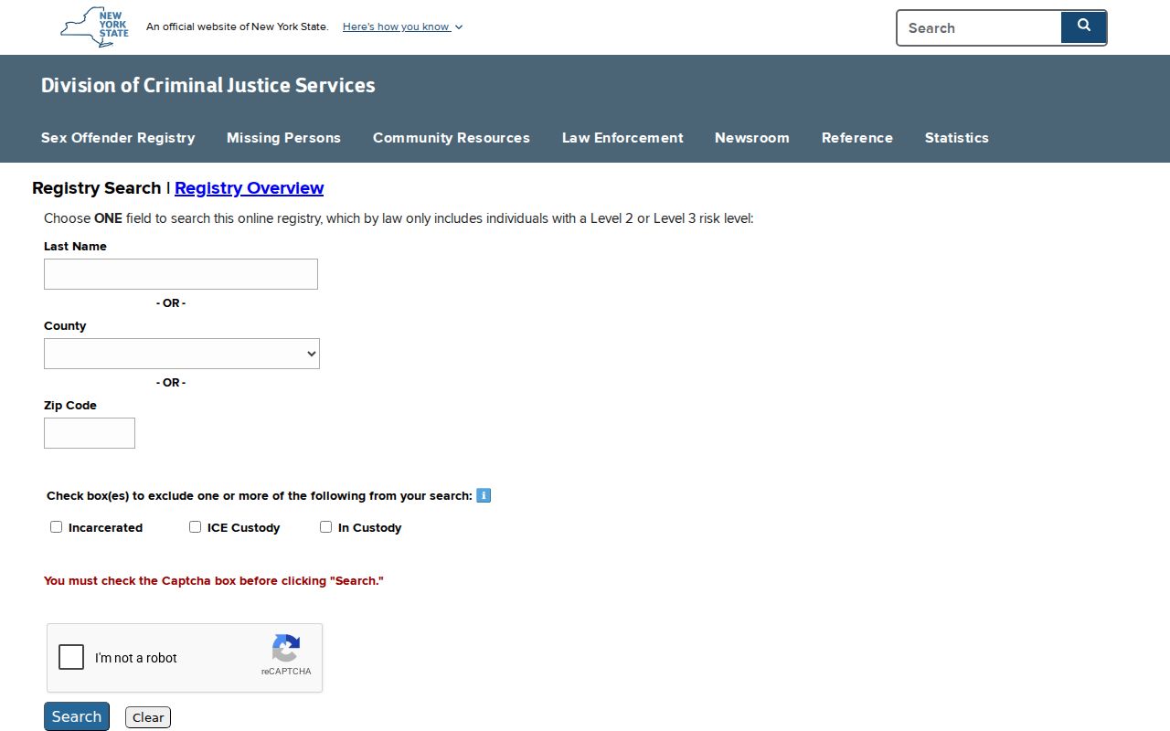 Orleans County sex offender search on the New York registry