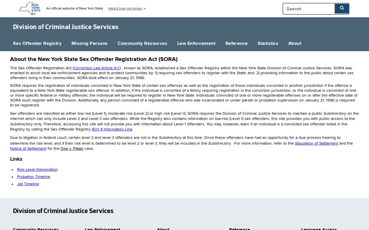 Orleans County sex offender registry legal information
